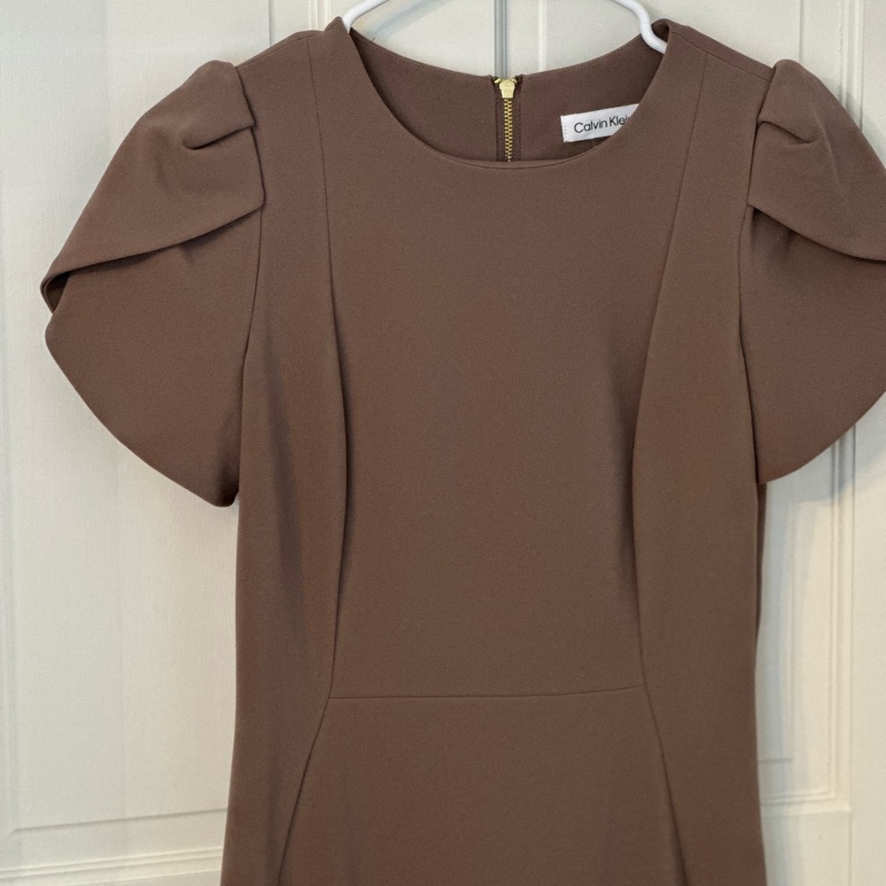 Calvin Klein Taupe Short Tulip Sleeve Dress